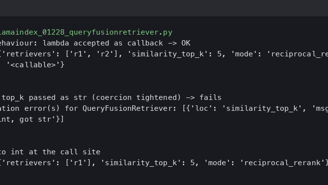 LlamaIndex 0.12.28 QueryFusionRetriever Throws ValidationError After Pydantic 2.10 Bump