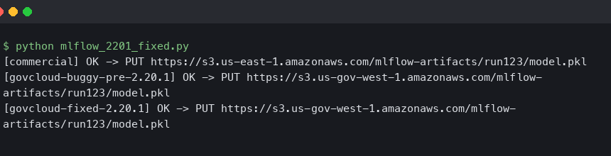 MLflow 2.20.1 Fixed the S3 Artifact Upload EndpointConnectionError in AWS GovCloud