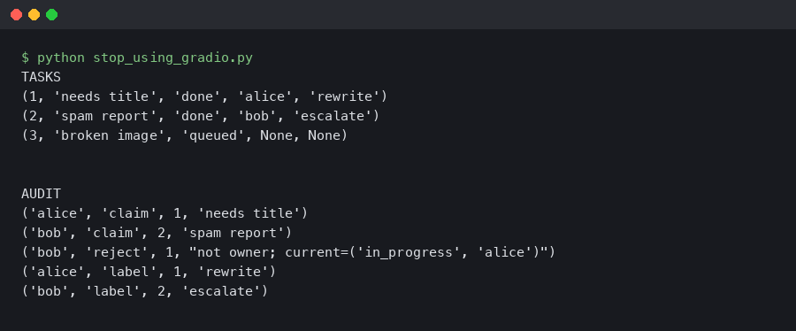 Terminal output for Stop using Gradio for operational annotation tools