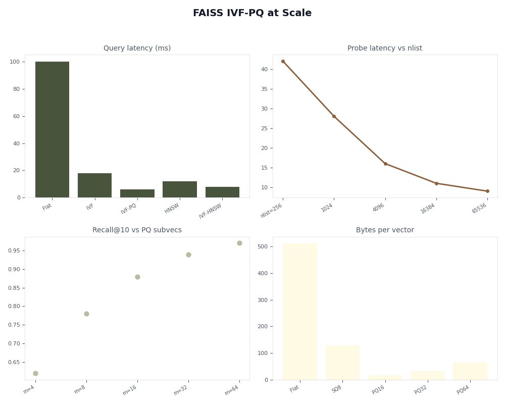 Dashboard: FAISS IVF-PQ at Scale