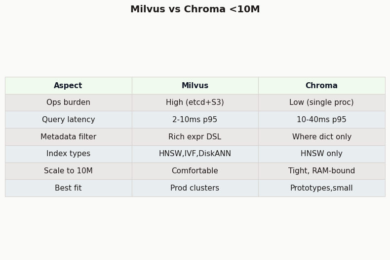 Comparison: Milvus vs Chroma <10M